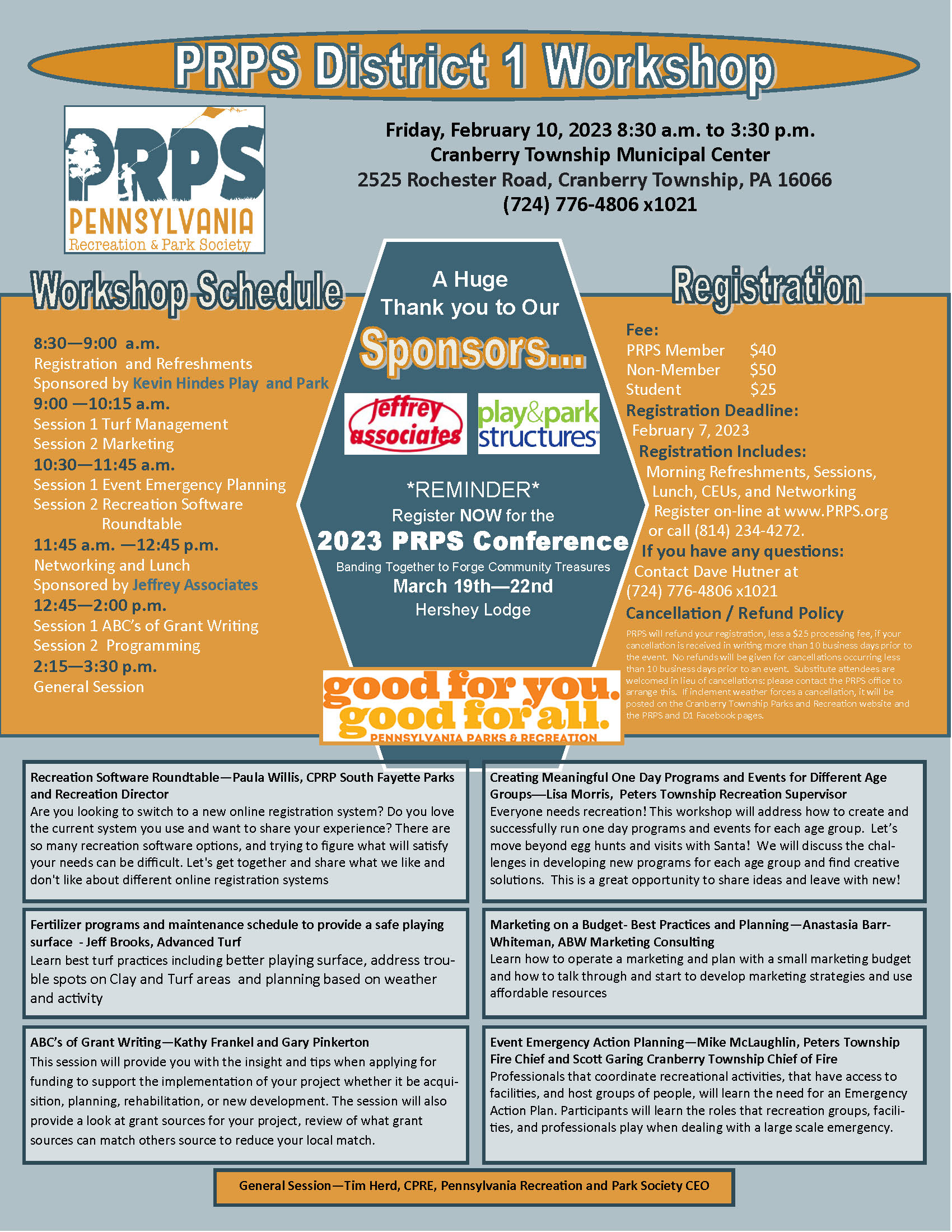 PA Recreation &amp; Park Society D1 Workshop on Feb. 10 - The 